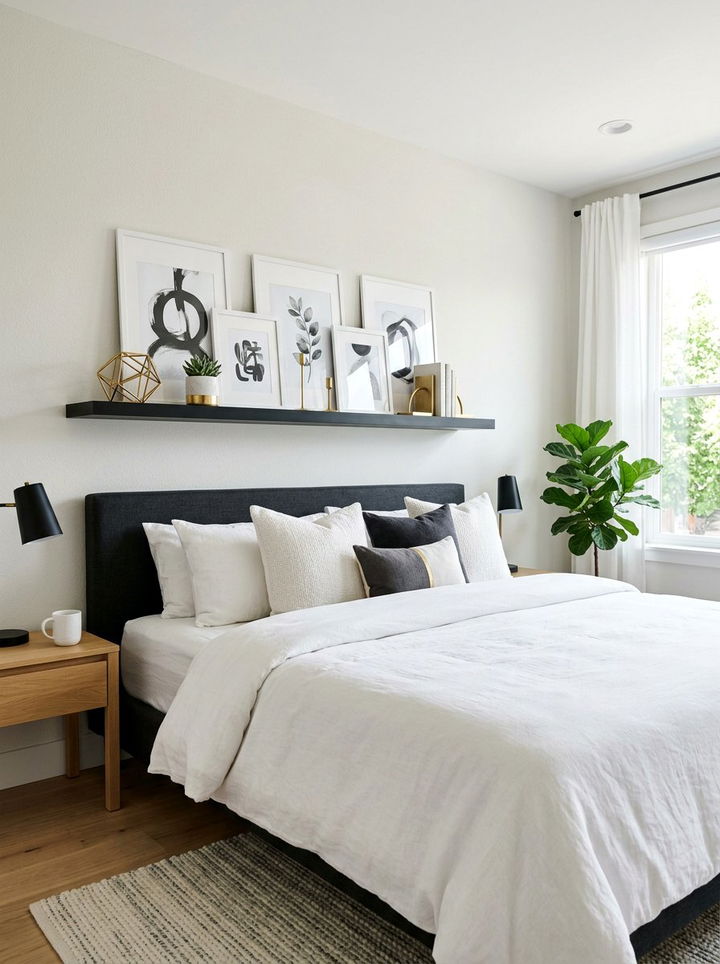 Matte Black Shelf Above Bed - 30 bedroom ledge shelves