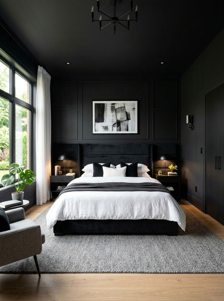 Matte Black Wall Paint - 30 industrial black bedroom ideas