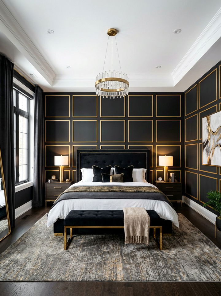 Matte Black Walls Gold Trim Bedroom - 30 black and gold bedroom ideas
