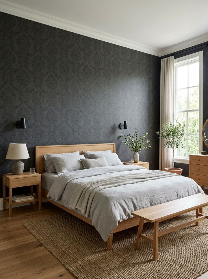 Matte damask wallpaper - 30 bedroom damask wallpapers