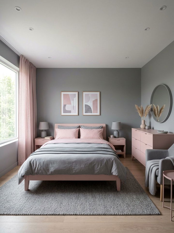 Matte gray and pale pink bedroom - 30 pink and gray bedroom ideas