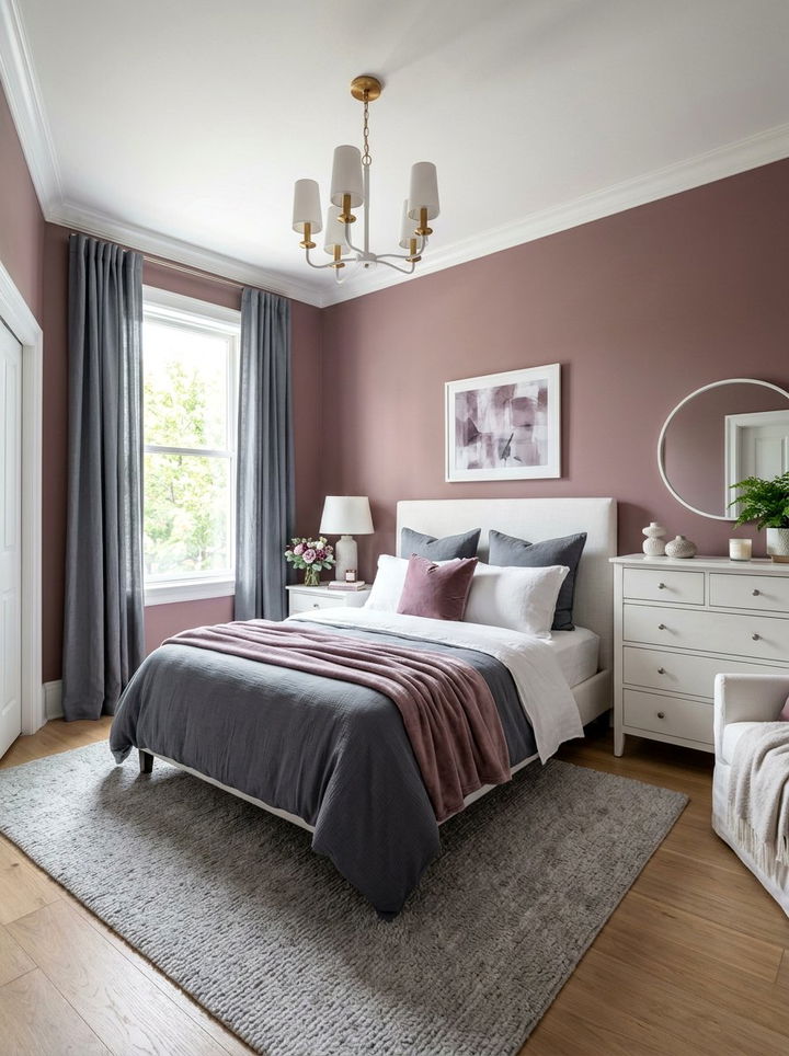 Mauve Slate Grey White Bedroom - 30 tricolor bedroom ideas