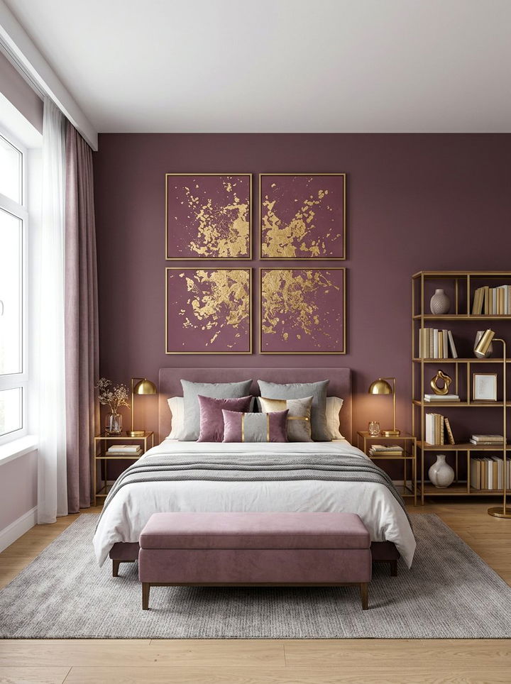 Mauve bedroom gold leaf art - 30 mauve and gold bedroom ideas