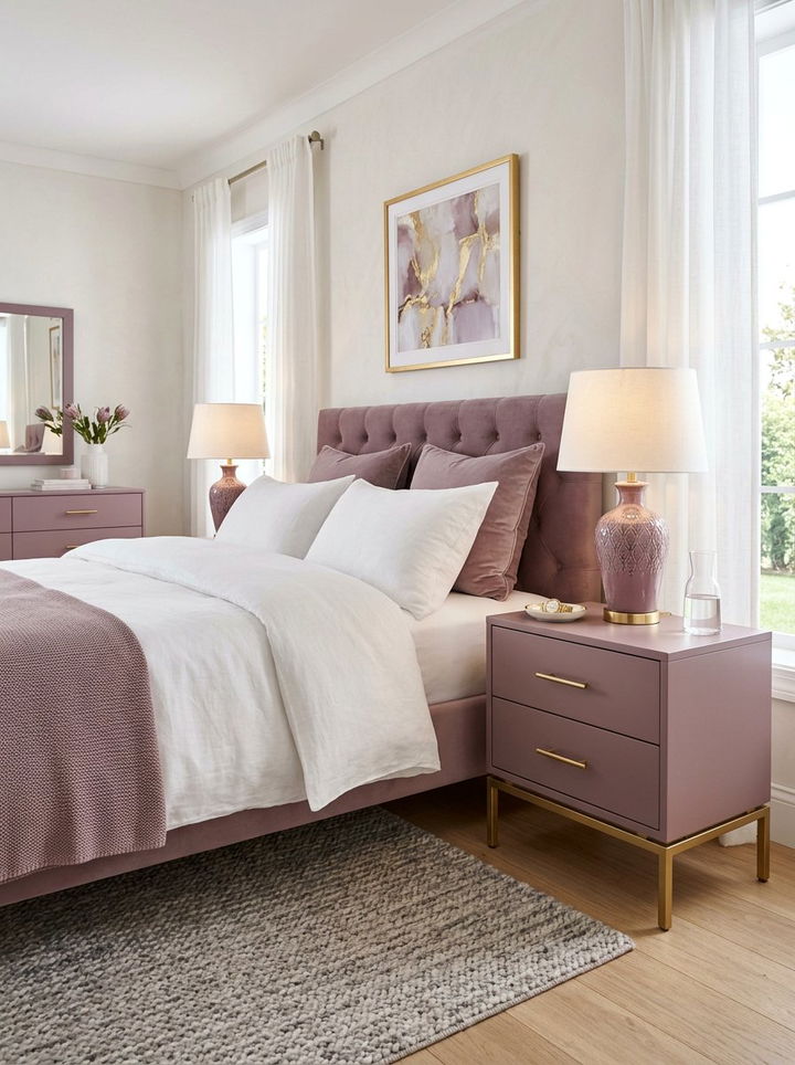 Mauve bedroom gold nightstand - 30 mauve and gold bedroom ideas