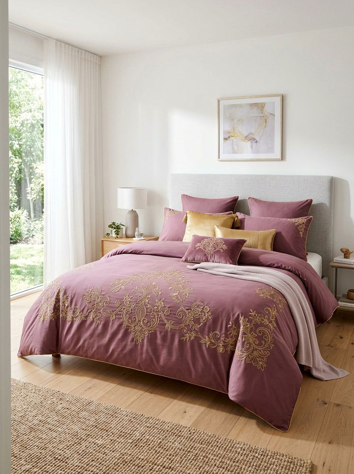 Mauve gold bedding set - 30 mauve and gold bedroom ideas