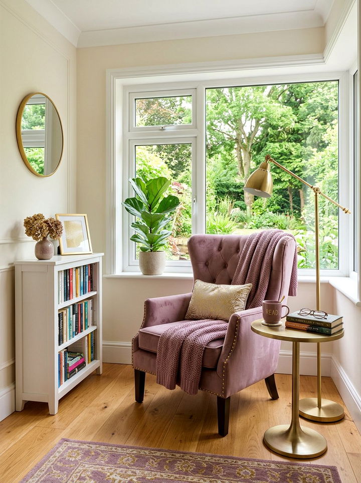 Mauve gold cozy reading nook - 30 mauve and gold bedroom ideas