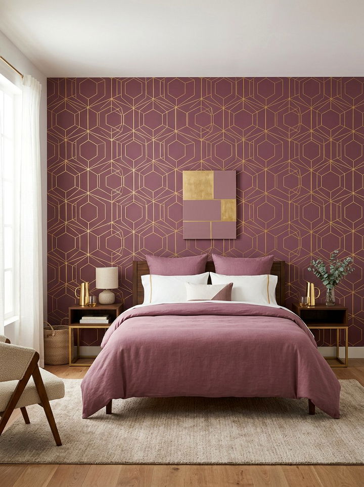 Mauve gold geometric wallpaper - 30 mauve and gold bedroom ideas