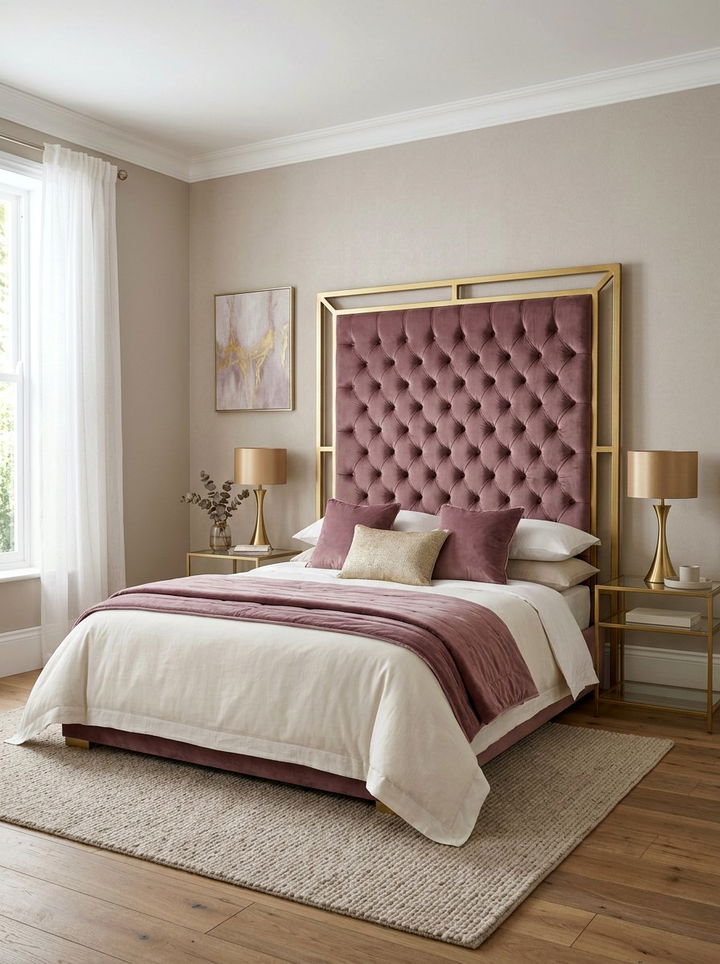 Mauve gold headboard - 30 mauve and gold bedroom ideas