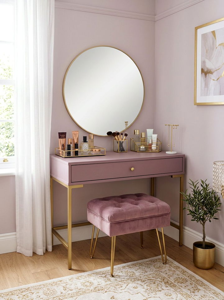 Mauve gold vanity setup - 30 mauve and gold bedroom ideas