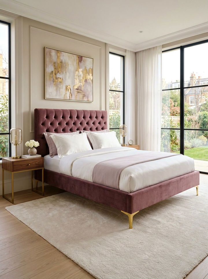 Mauve velvet bed gold legs - 30 mauve and gold bedroom ideas