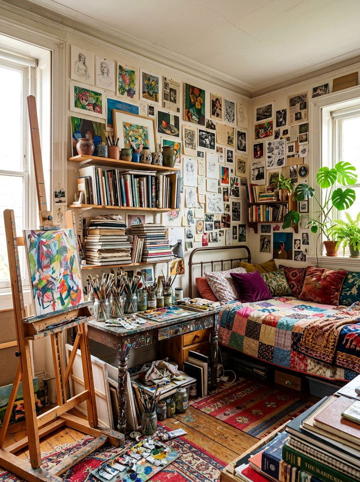 Maximalist Art Studio Bedroom - 30 cluttercore bedroom ideas