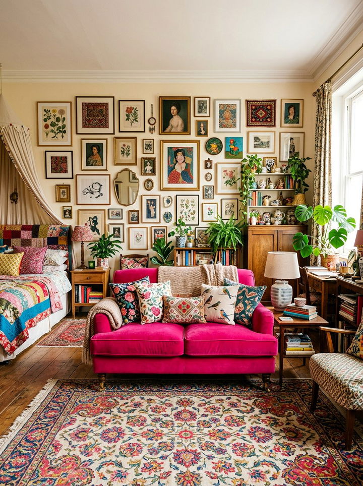 Maximalist Bedroom With Colorful Loveseat - 30 bedroom loveseats