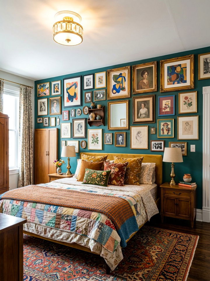 Maximalist Gallery Wall Bedroom - 30 bedroom on a budget ideas