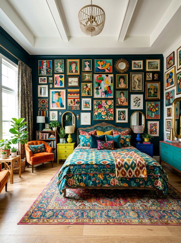 Maximalist Primary Bedroom With Gallery Wall - 30 spacious bedroom ideas