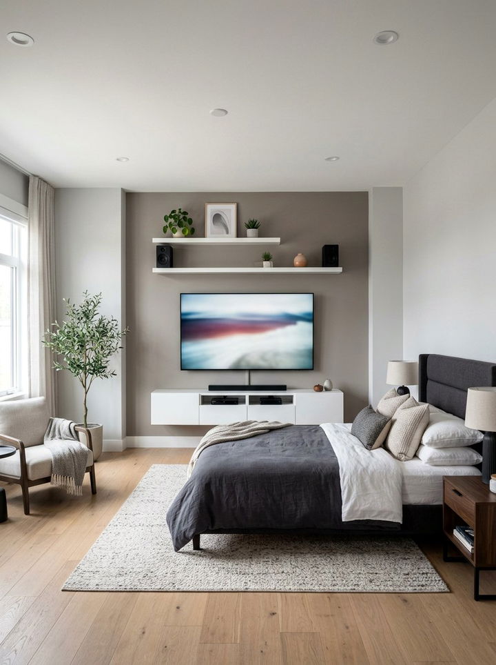 Media Center Wall - 30 long bedroom ideas