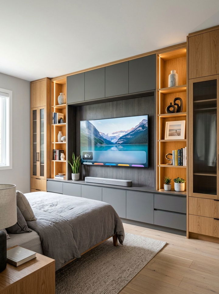 Media Wall Cabinet - 30 bedroom built-in storage ideas