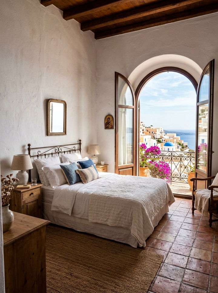 Mediterranean Bedroom With Arched Doors - 30 bedroom with patio doors