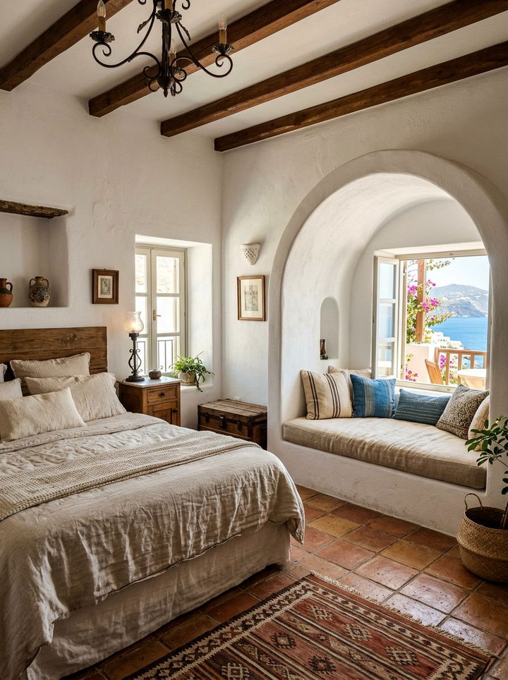 Mediterranean Bedroom With Arched Seating Nook - 30 bedroom with lounge ideas