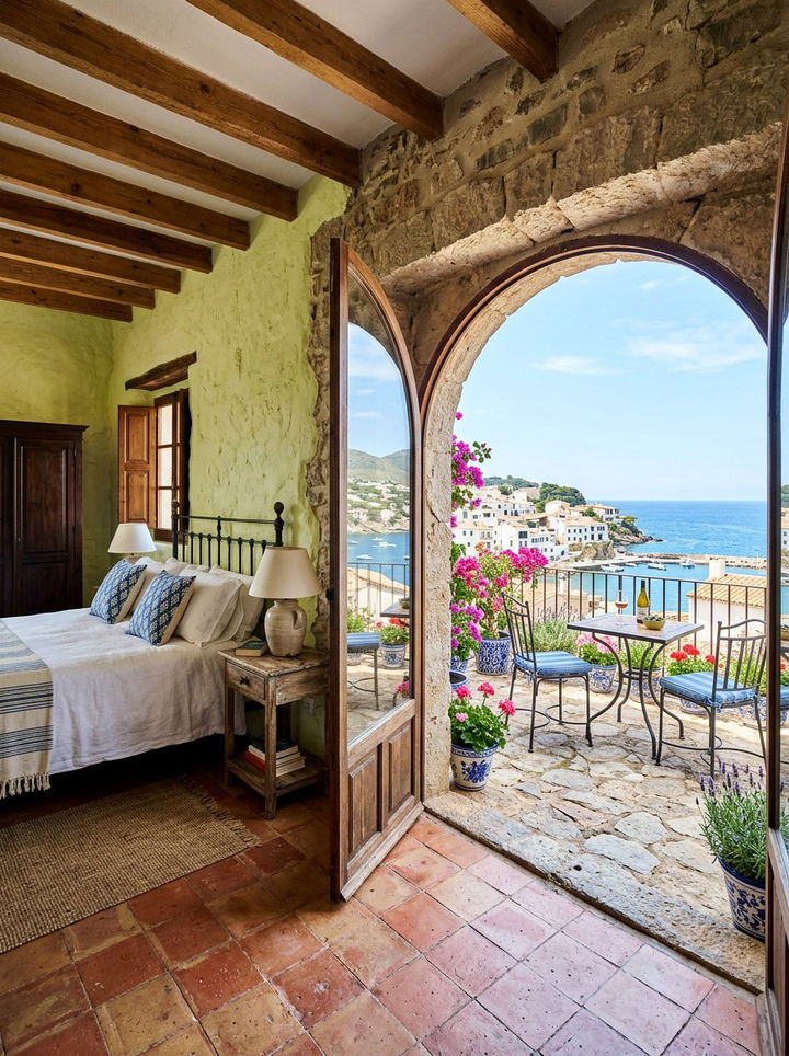 Mediterranean Bedroom With Stone Terrace - 30 bedroom with terrace ideas