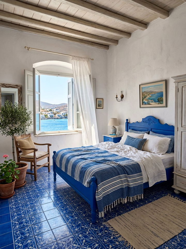 Mediterranean Blue White Bedroom - 30 cobalt and white bedroom ideas