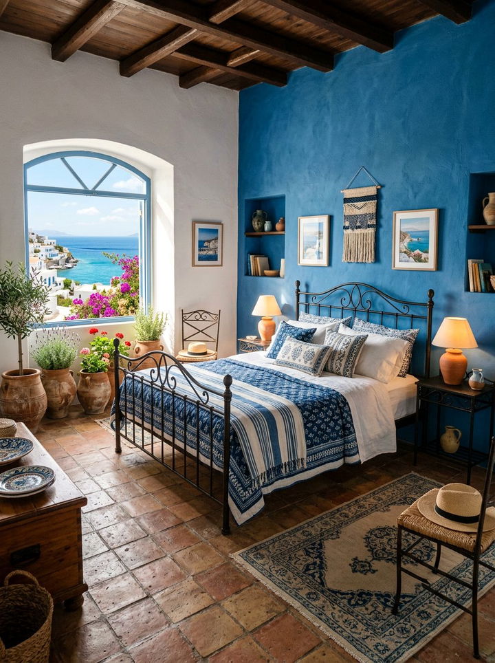 Mediterranean blue and terracotta bedroom - 30 blue and brown bedroom color combo