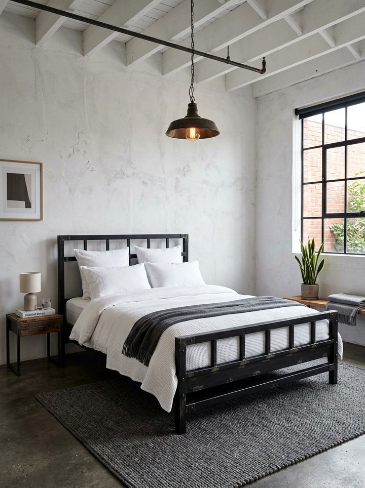 Metal Bed White Industrial Bedroom - 30 industrial white bedroom ideas
