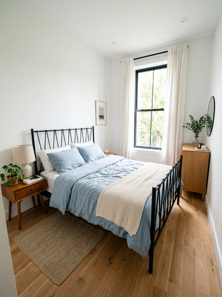 Metal Frame Bed - 30 narrow bedroom ideas