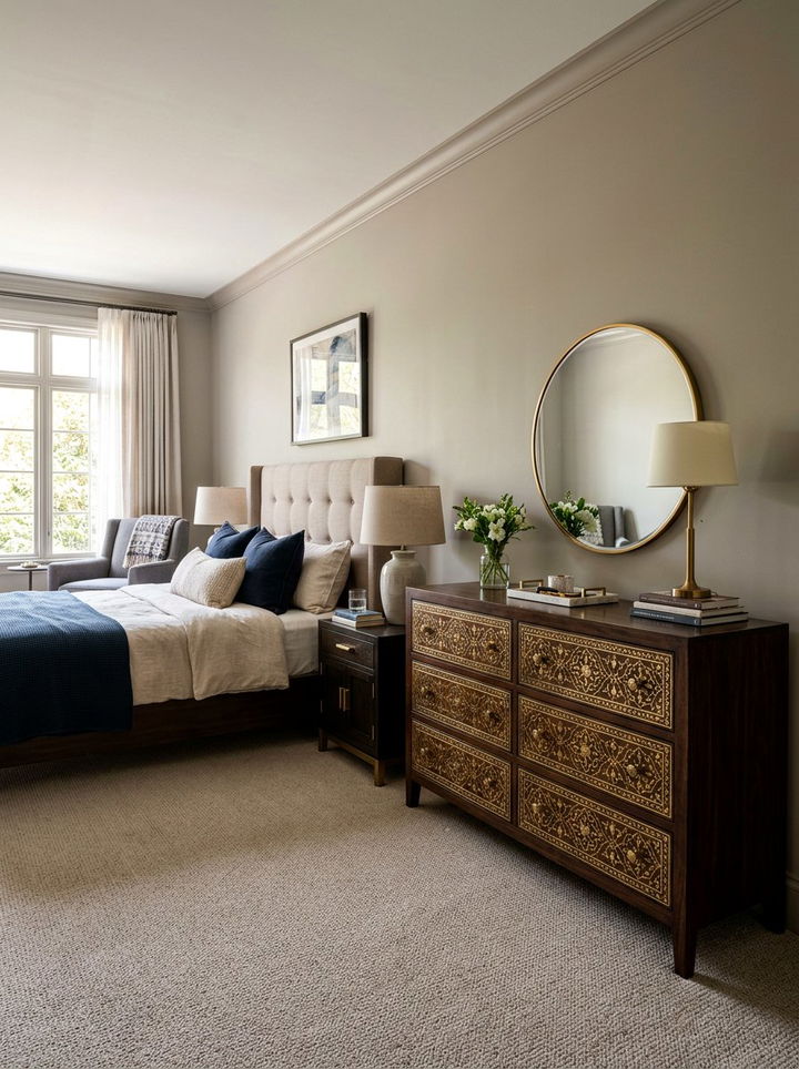 Metal Inlay Dresser - 30 metal accent bedroom ideas