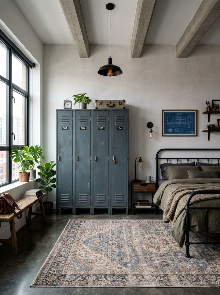 Metal Locker Storage - 30 industrial gray bedroom ideas