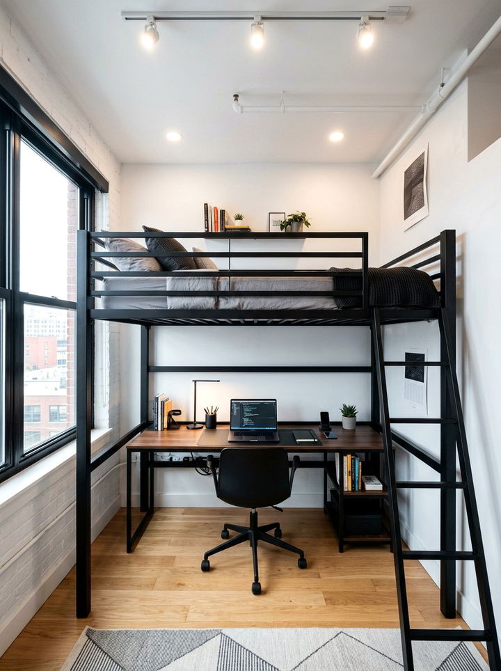 Metal Loft Bed With Workspace - 30 bedroom loft bed ideas