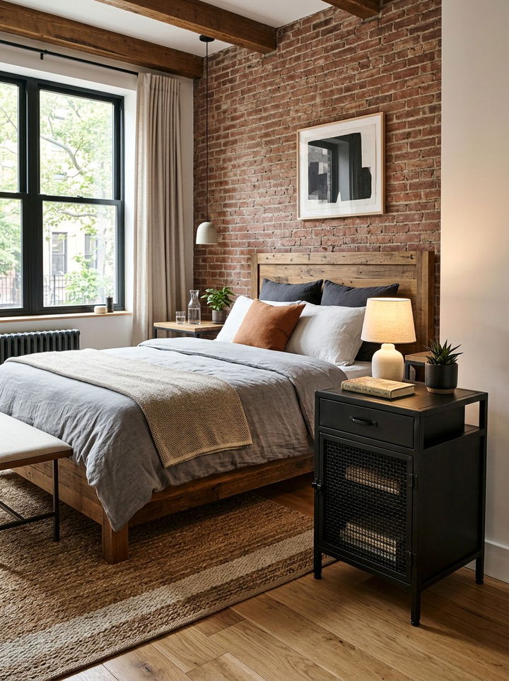 Metal Nightstand - 30 rustic black bedroom ideas
