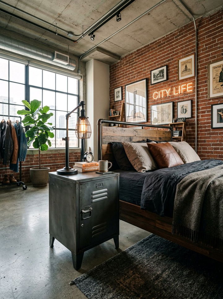 Metal Nightstand - 30 industrial bedroom ideas