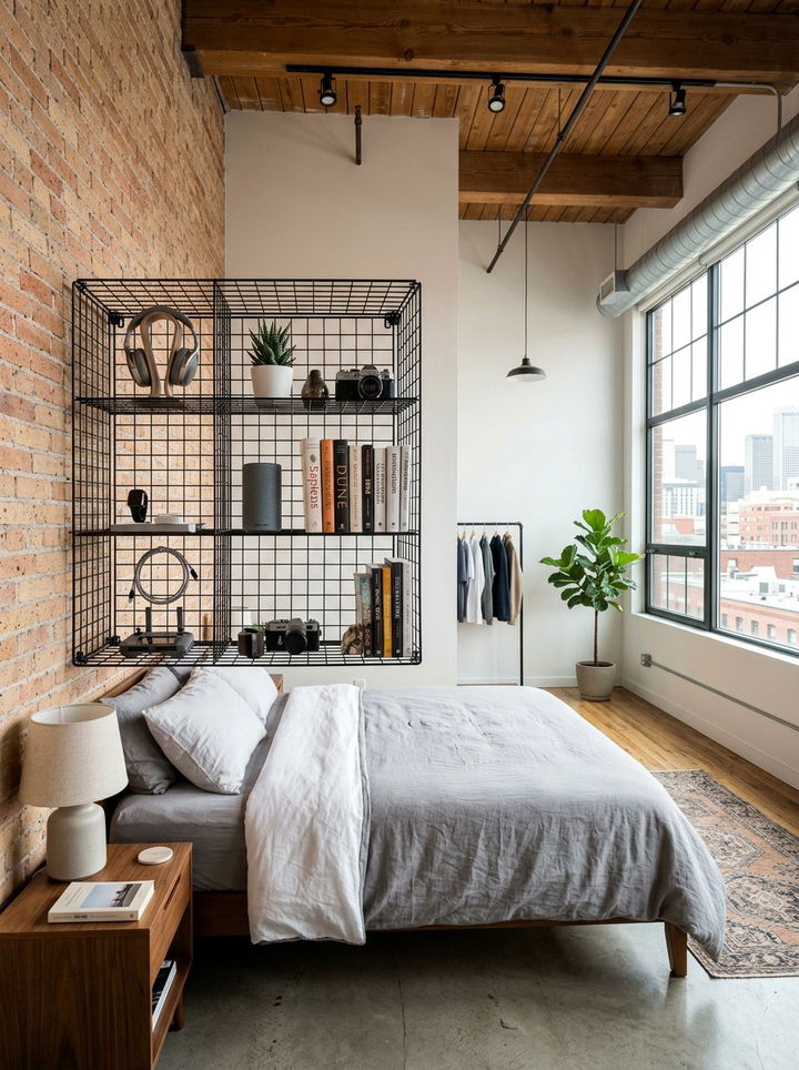 Metal Wire Shelving - 30 bedroom wall shelving ideas