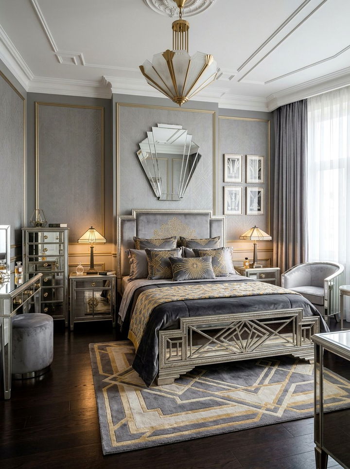 Metallic Grey Art Deco Bedroom - 30 modern grey bedroom ideas