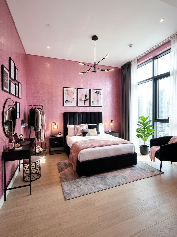 Metallic Pink Walls - 30 bedroom pink walls