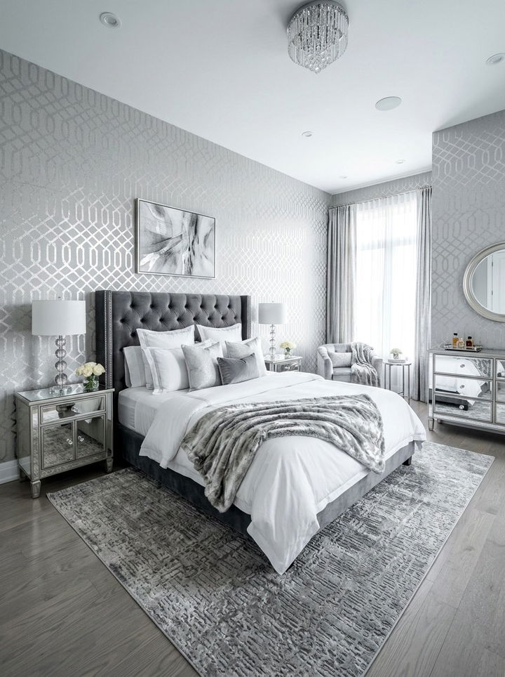 Metallic Silver Geometric Wallpaper - 30 bedroom geometric wallpapers