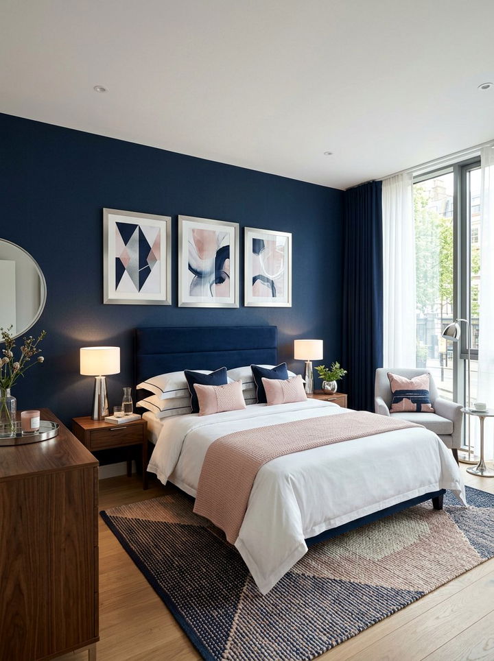 Metallic Silver Navy Decor - 30 navy and blush bedroom ideas
