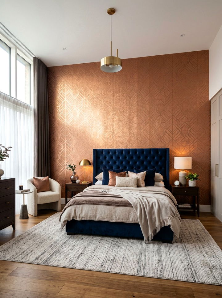 Metallic copper wallpaper - 30 copper accent bedroom ideas