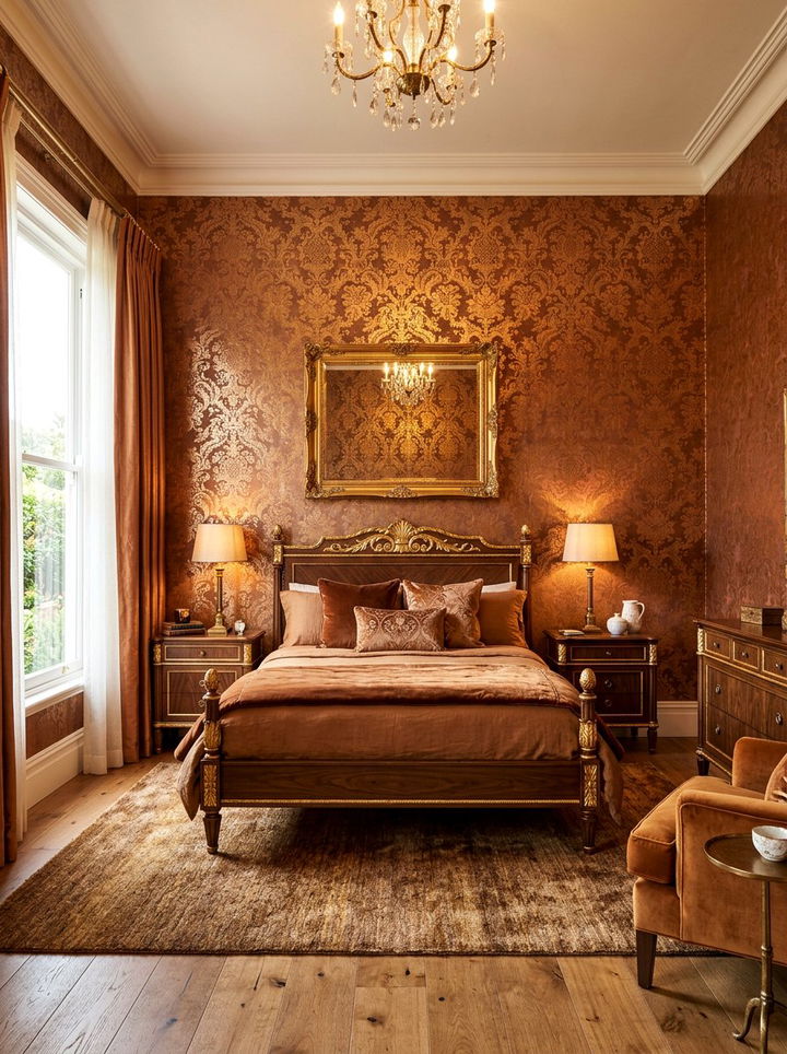 Metallic damask wallpaper - 30 bedroom damask wallpapers