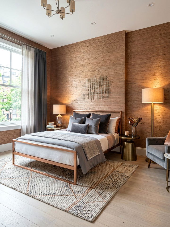 Metallic grasscloth wallpaper - 30 bedroom grasscloth wallpapers