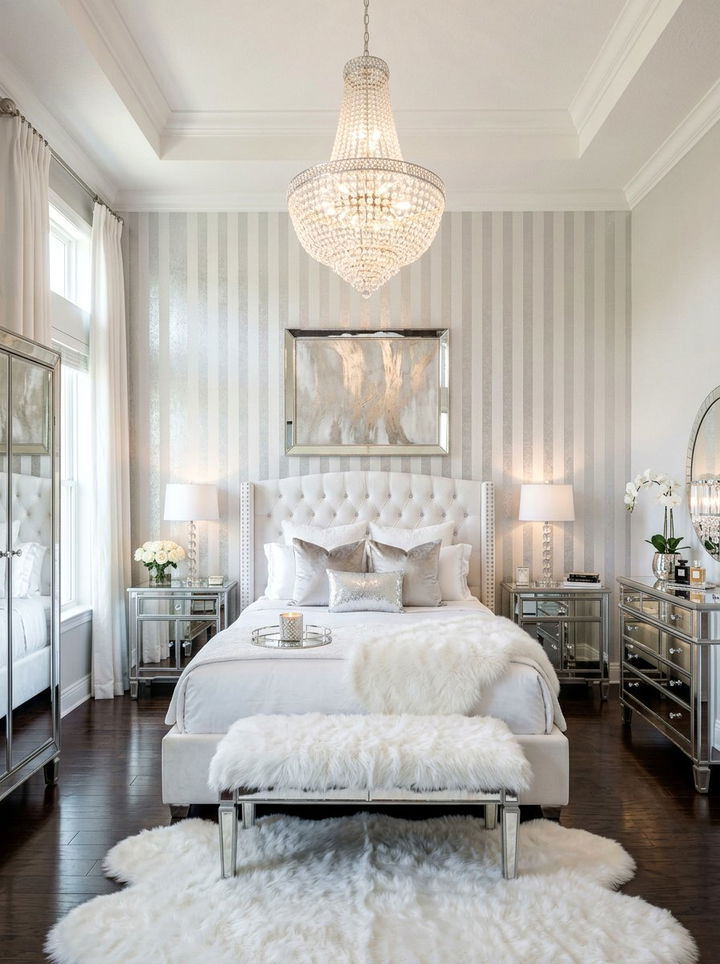 Metallic silver stripe - 30 bedroom striped wallpapers