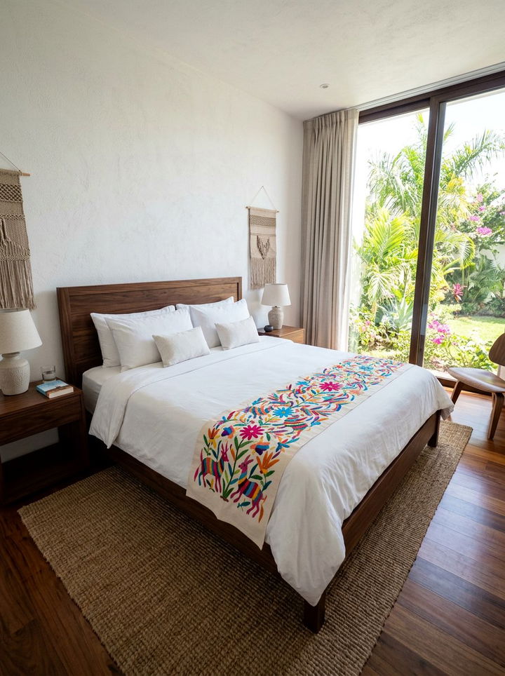 Mexican Otomi Bed Runner - 30 embroidered bedroom ideas