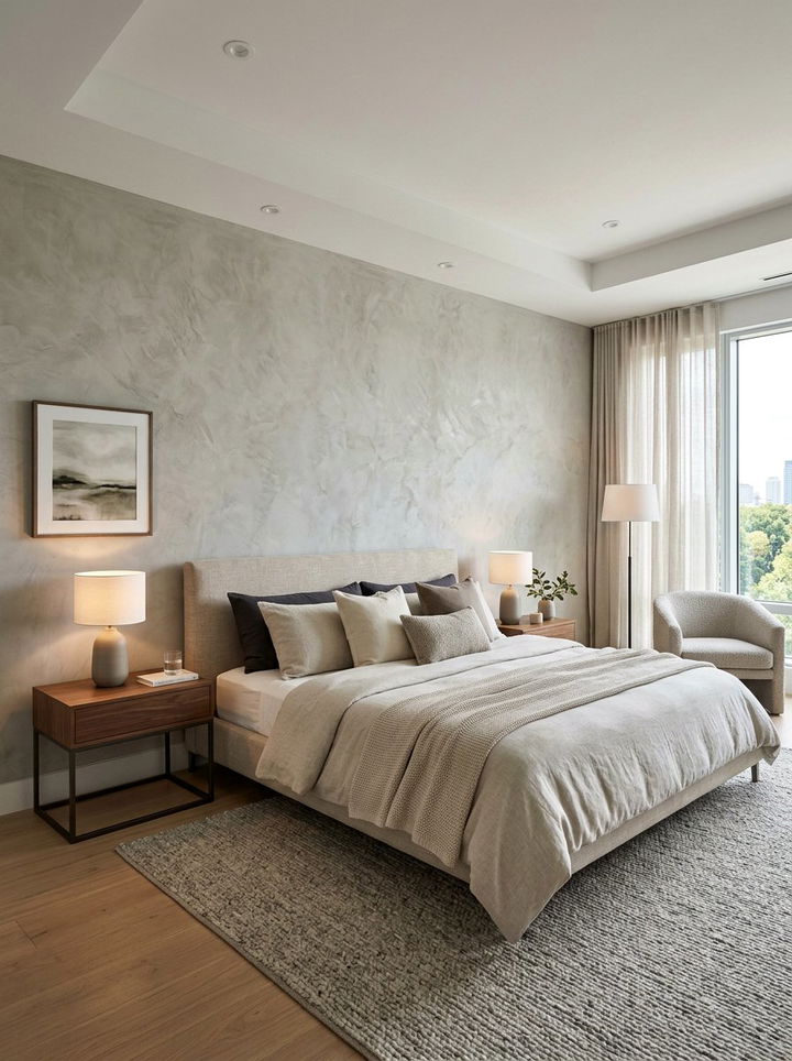 Microcement Bedroom Wall - 30 concrete bedroom ideas