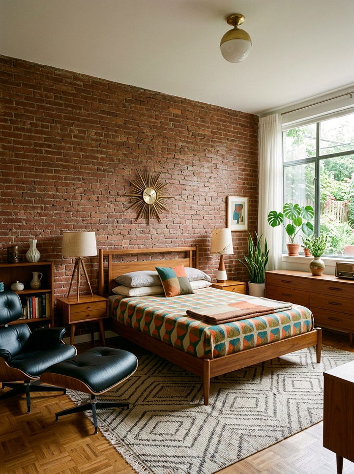 Mid Century Brick - 30 exposed brick bedroom ideas