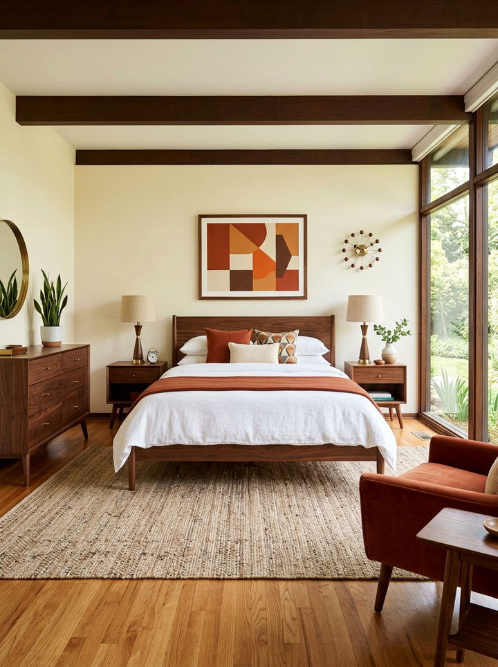 Mid Century Dark Wood Bedroom - 30 warm tone bedroom ideas