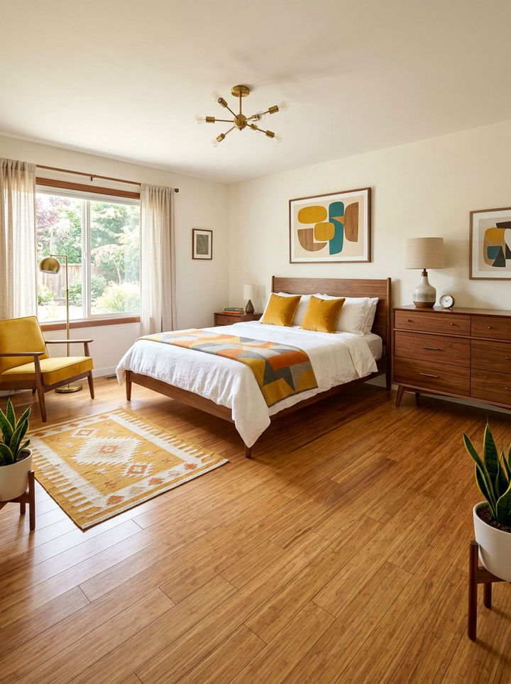 Mid Century Modern Bamboo Bedroom - 30 bedroom bamboo flooring ideas