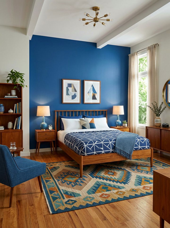 Mid Century Modern Blue Bedroom - 30 sapphire bedroom ideas