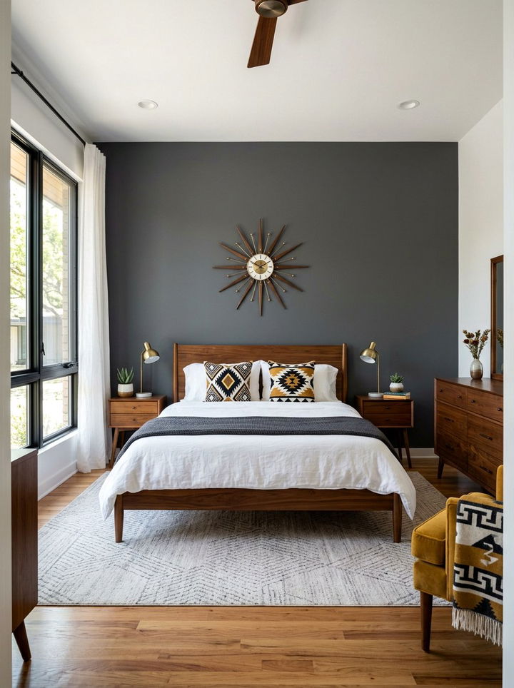 Mid Century Modern Charcoal Bedroom - 30 charcoal accent wall bedroom