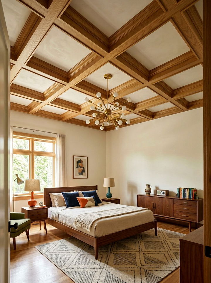 Mid Century Modern Coffered Ceiling Bedroom - 30 bedroom coffered ceiling designs