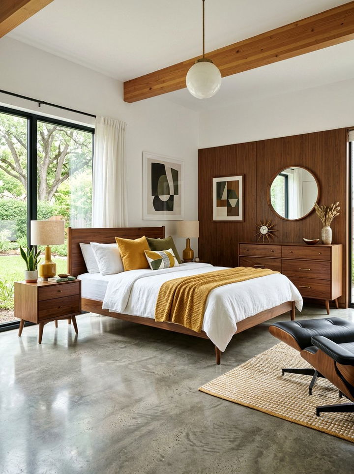 Mid Century Modern Concrete Bedroom - 30 polished concrete bedroom ideas